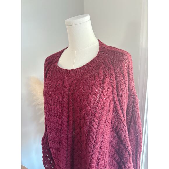Anthro Angel of the North Poncho Sweater Size XS Burgundy Dolman Sleeve - Picture 3 of 10